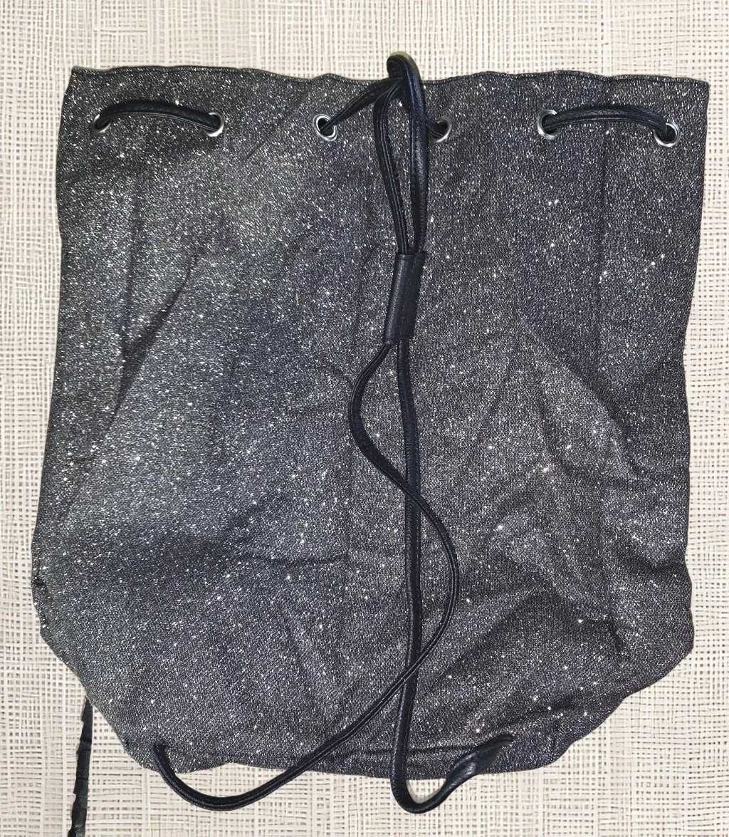 Victoria's Secret Black Glitter Drawstring Bag image indicator(2)