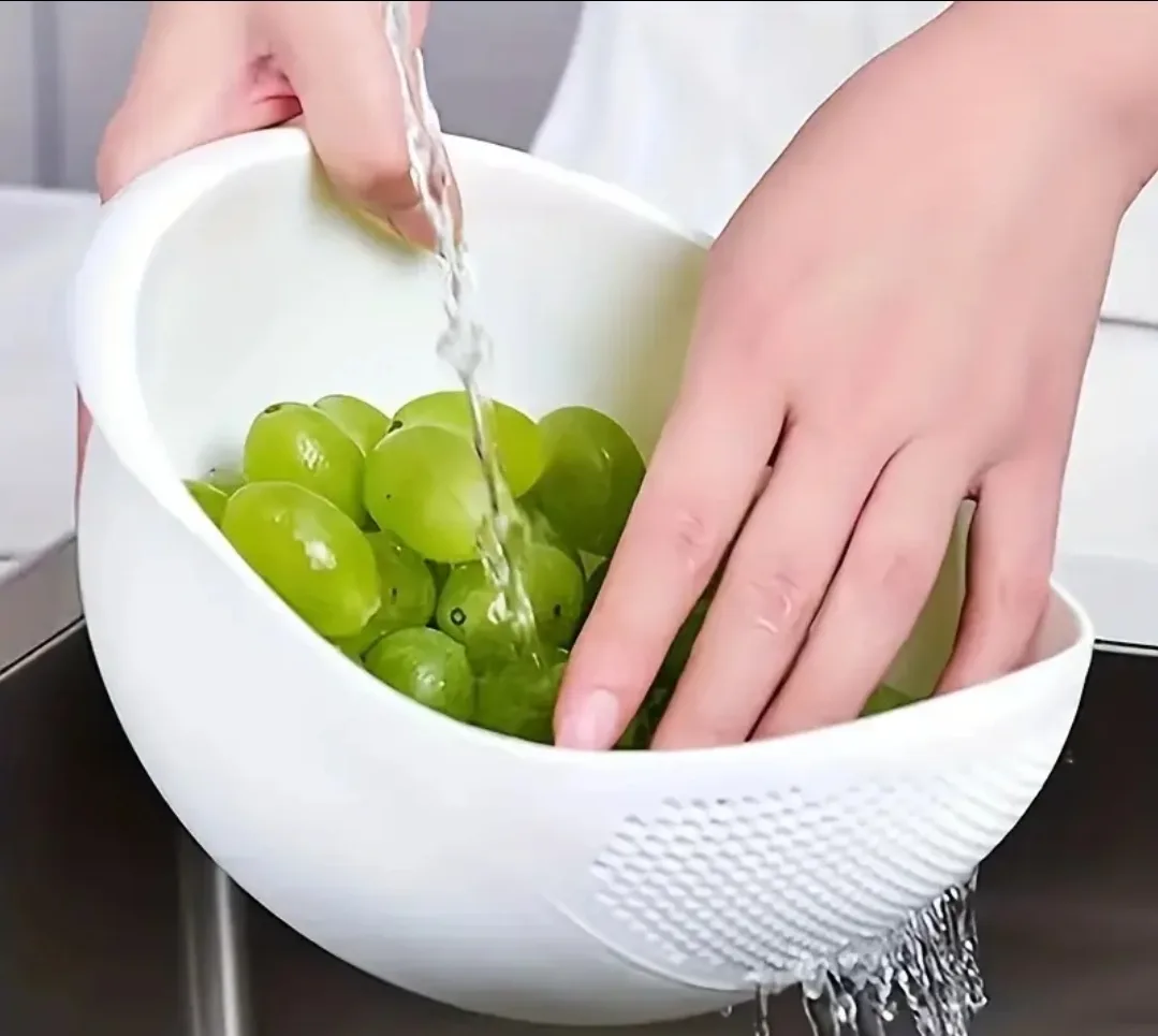 Rice- Fruit Washing Bowl with Drainer Basket image indicator(2)