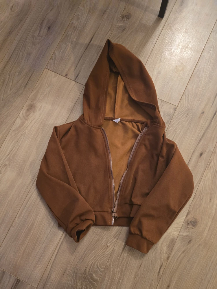 Brown Cropped Zip-Up Hoodie