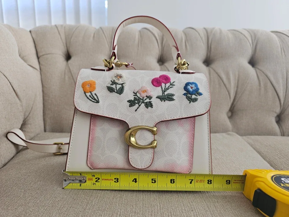 Coach Tabby Top Handle Floral Embroidery White image indicator(8)