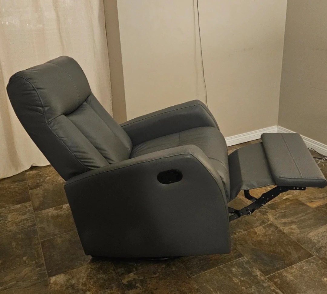 Grey Leather Swivel Recliner/ Glider Chair - photo 2