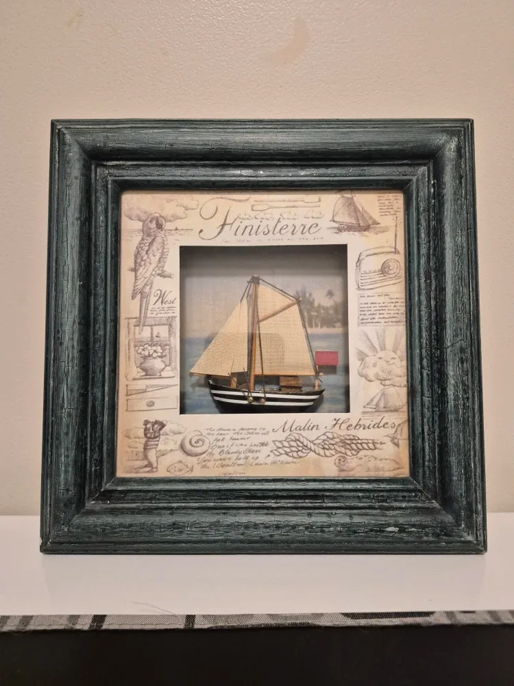 Framed sailboat shadow box art