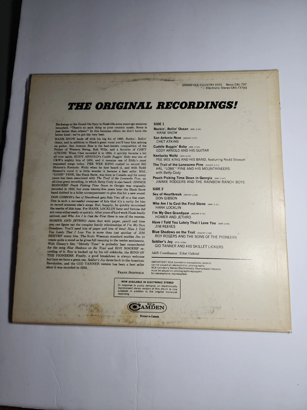 Grand Ole Country Hits Vinyl Record - photo 2