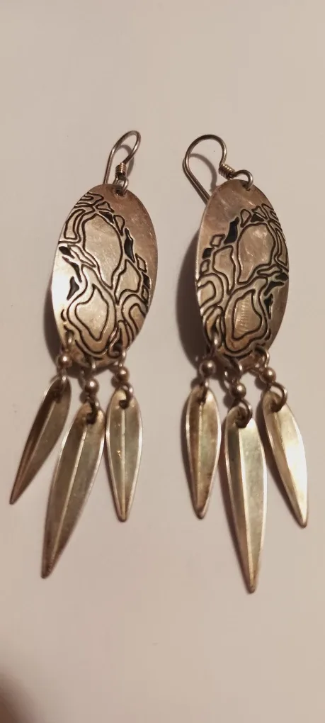 Native American Sterling Silver 925 Signed  Dangle Earrings