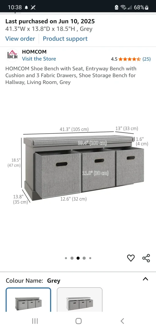 HOMCOM Grey Shoe Bench with Seat & 3 Drawers image indicator(6)