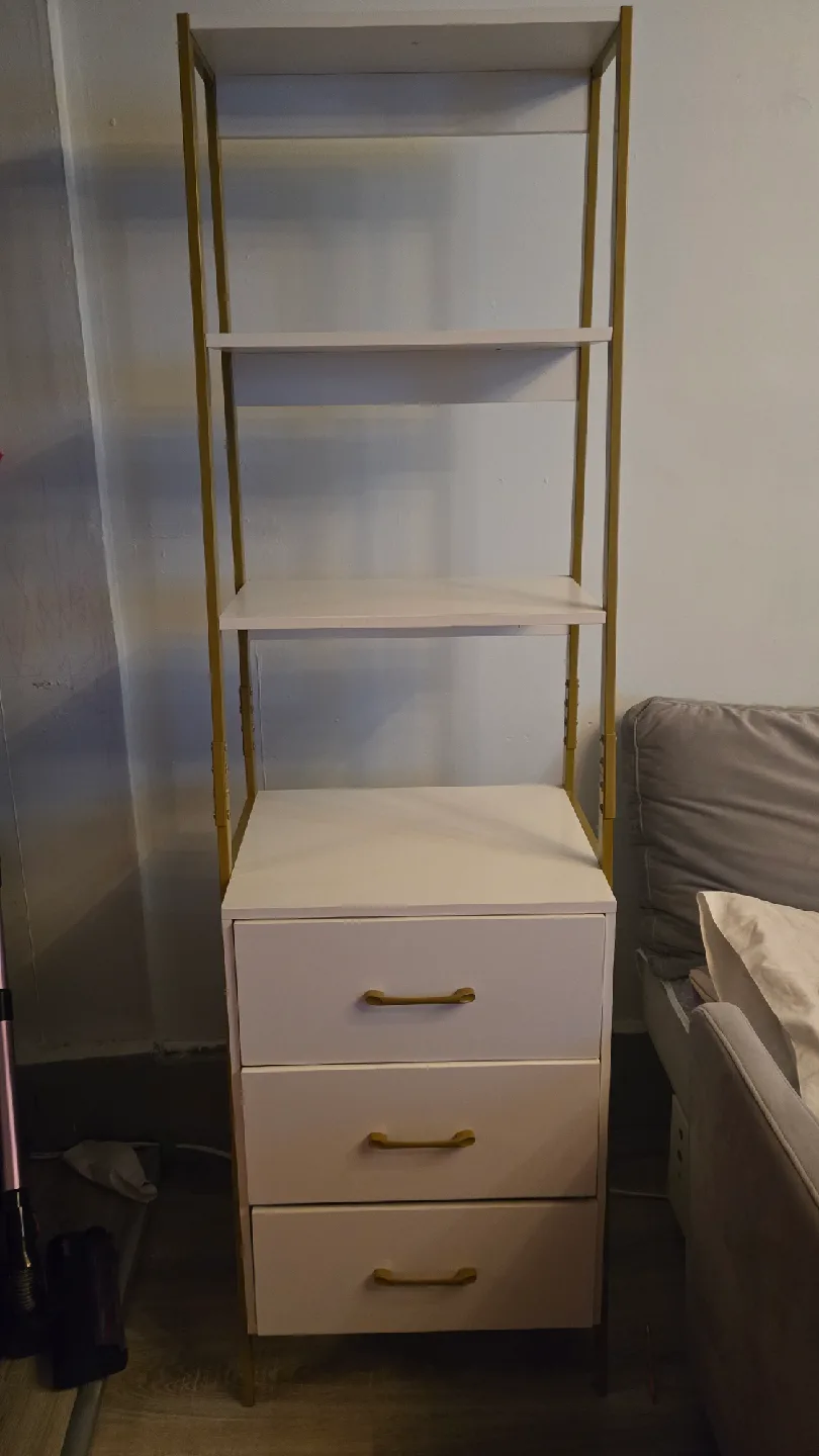 White & Gold Ladder Shelf with Drawers image indicator(2)