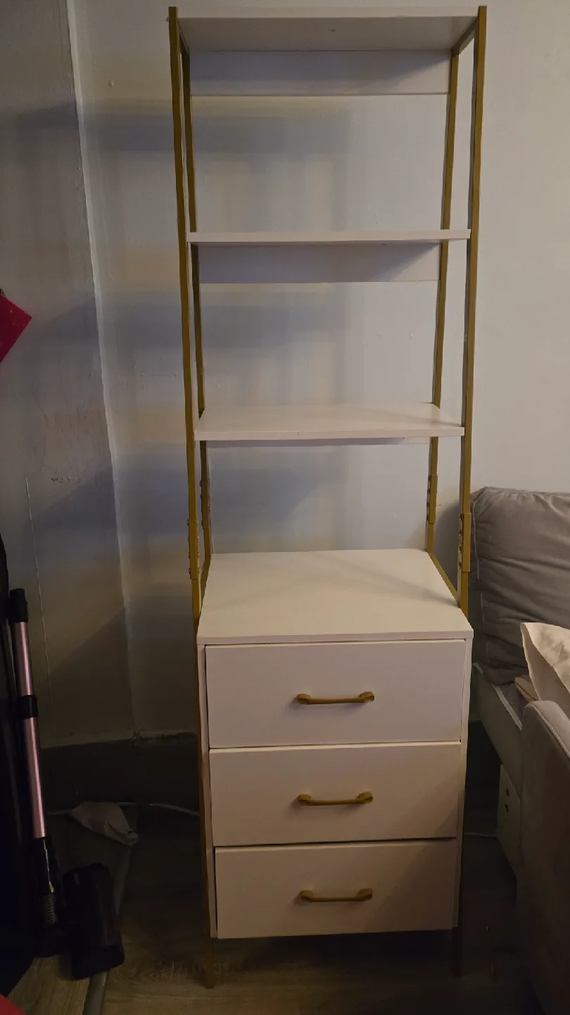 White & Gold Ladder Shelf with Drawers image indicator(3)
