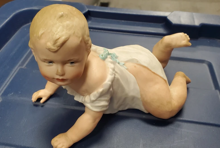 Vintage German Porcelain Crawling Baby Figurine