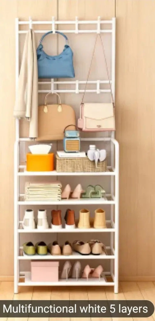 NEW Metal Shoe Rack with Coat Hooks image indicator(2)