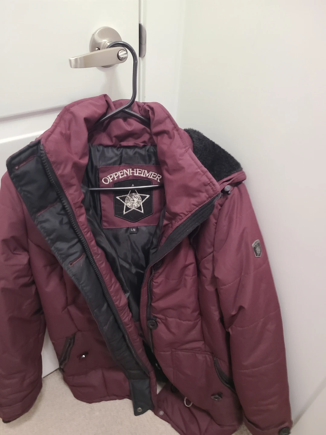 Oppenheimer Burgundy Puffer Jacket, L/G