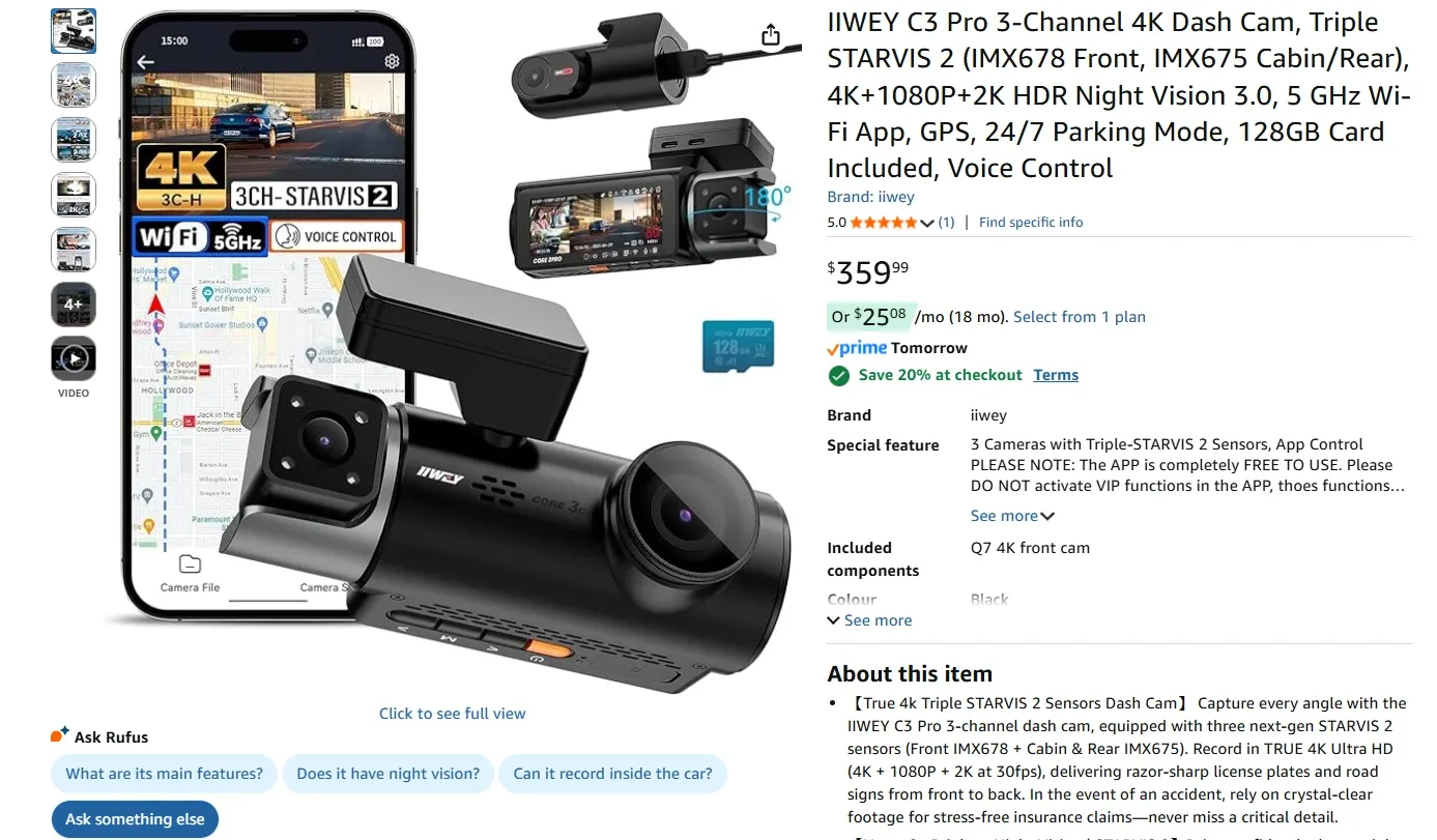 4K Dash Cam  C3 Pro 3-Channel BNIB image indicator(2)