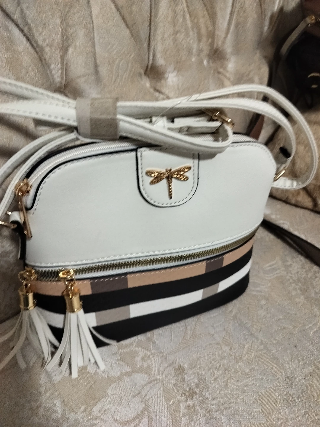 Le Bag White & Striped Crossbody Purse