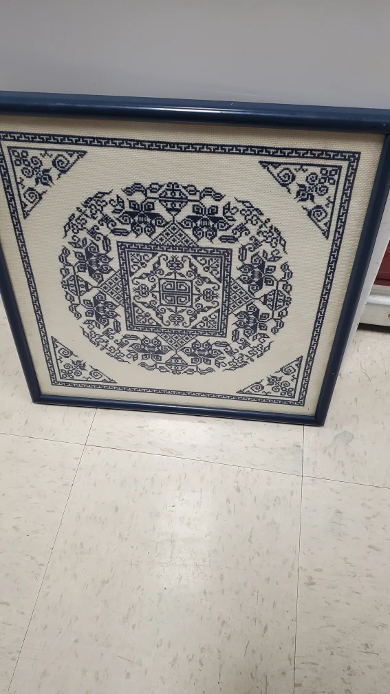 Framed Cross Stitch Art - Blue Oriental Design - photo 3