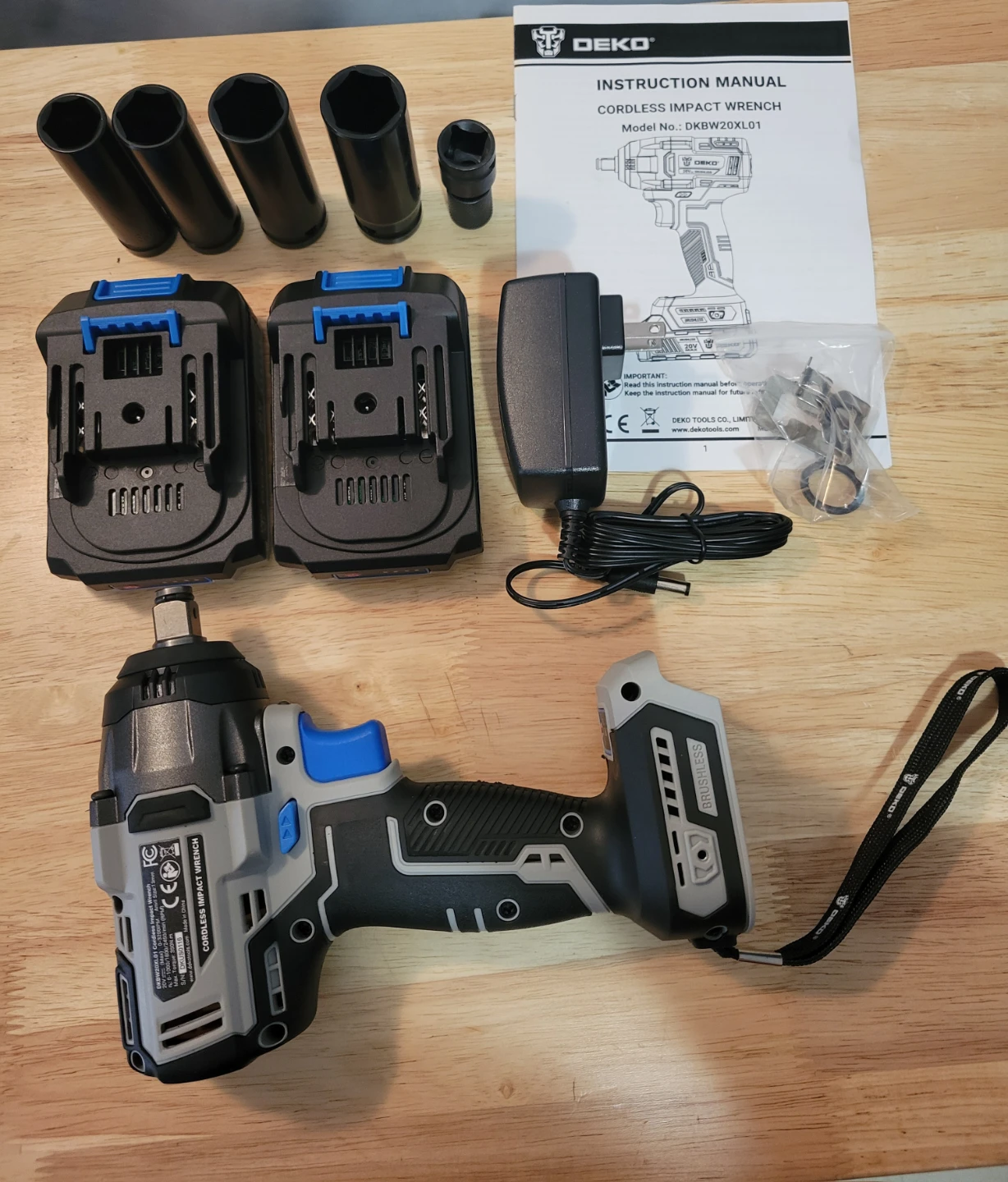 DEKO Cordless Impact Wrench Kit.  New!