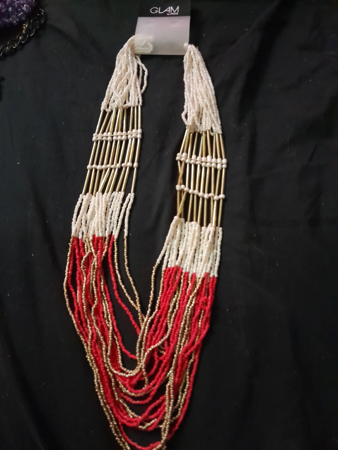 Glam Necklace - Red, White, Gold