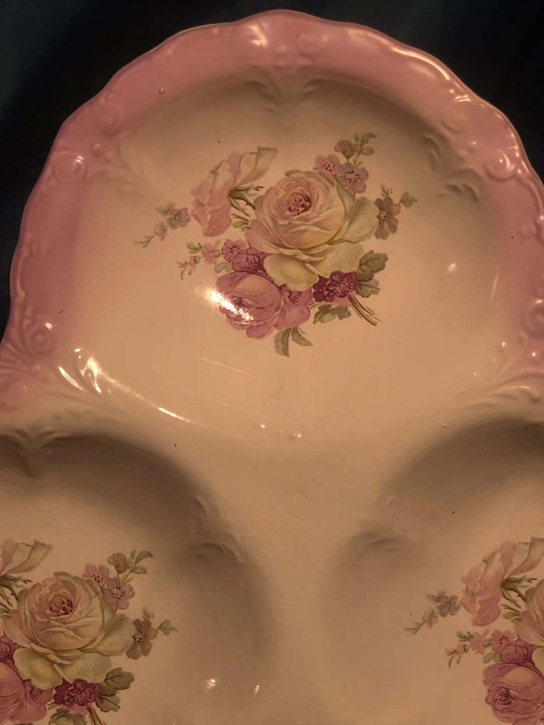 Vintage Pink Floral Divided Serving Dish - photo 2