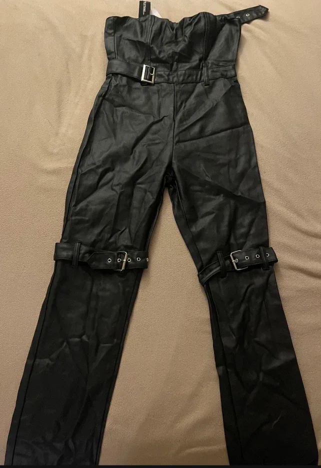 PrettyLittleThing Black Faux Leather Jumpsuit image indicator(2)