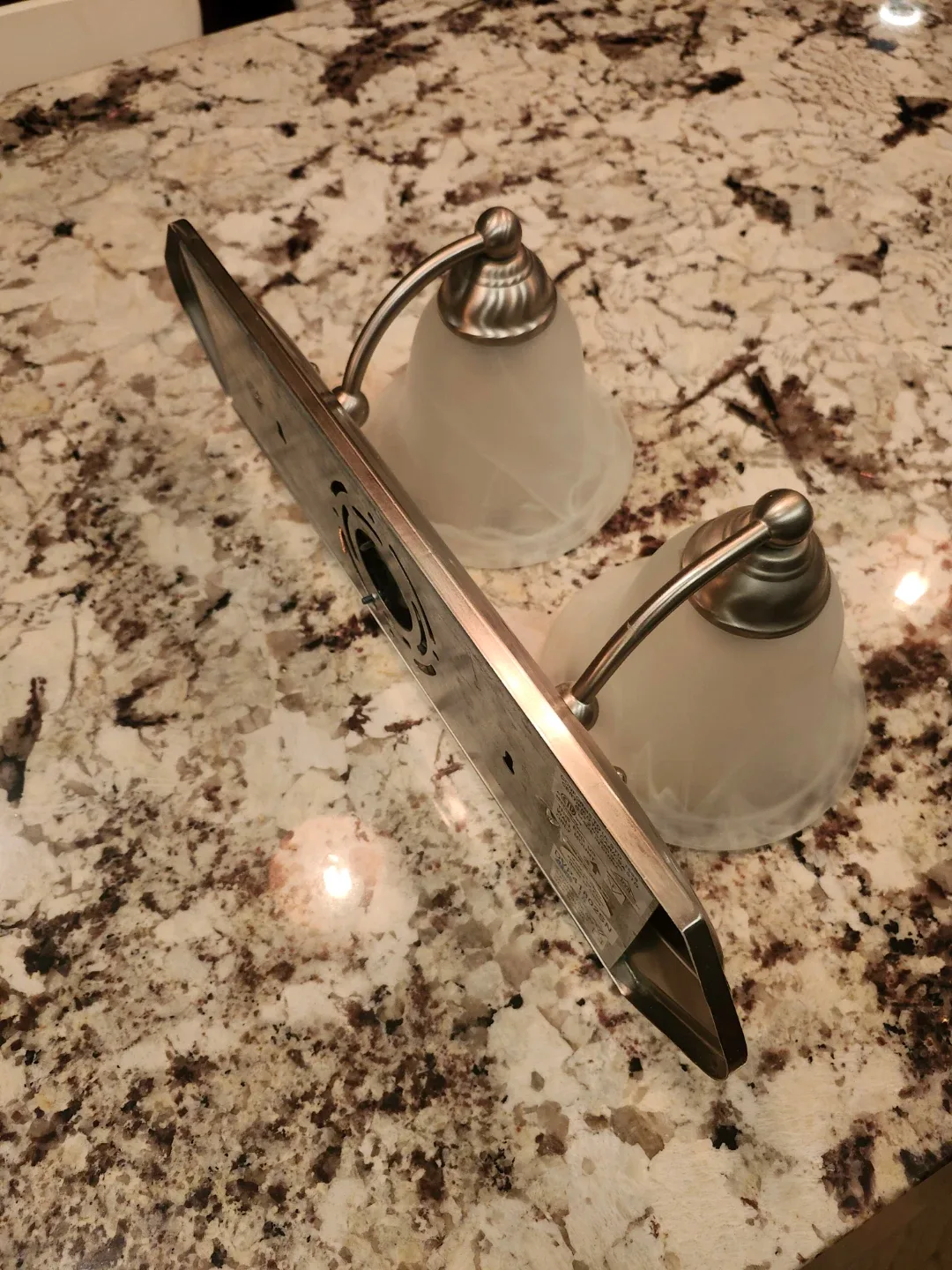 Brushed Nickel Vanity Light with Two Frosted Glass Shades image indicator(2)