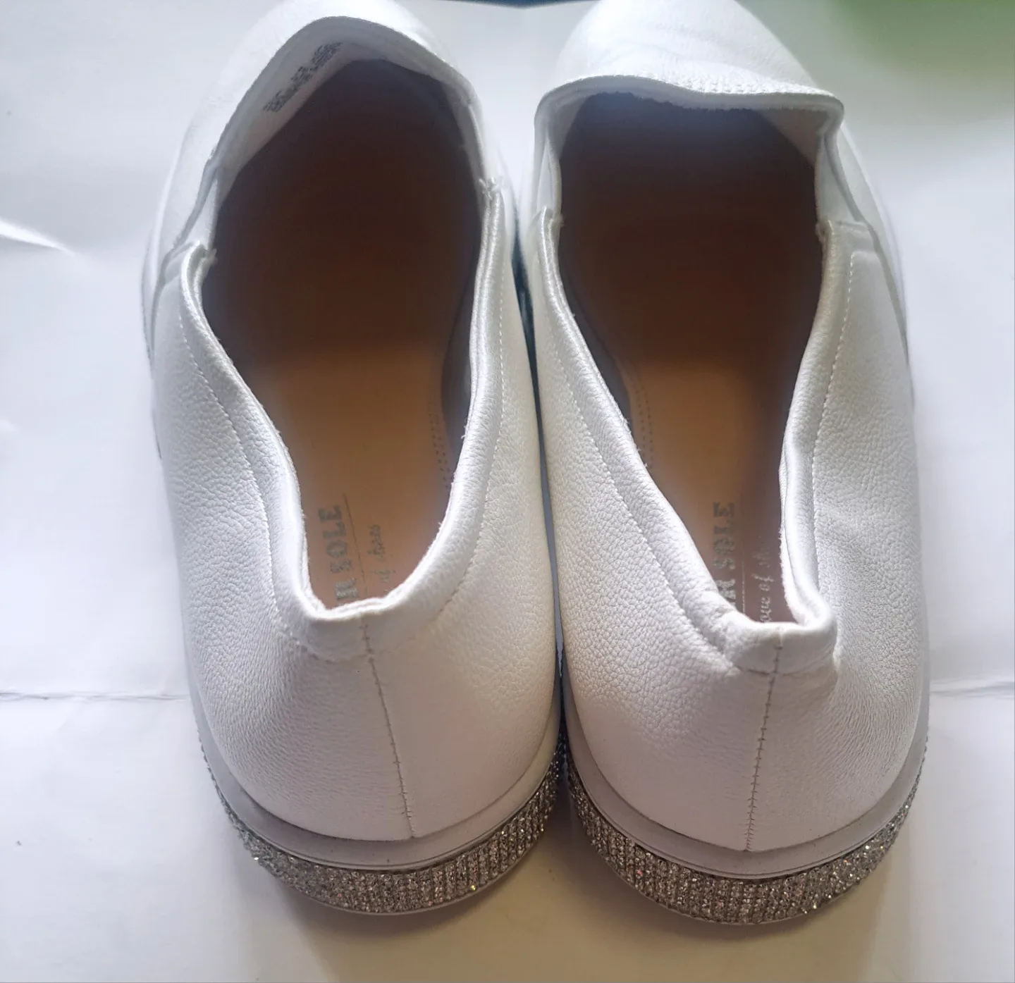 Feversole Faux Leather embellished slip on white sneakers image indicator(2)