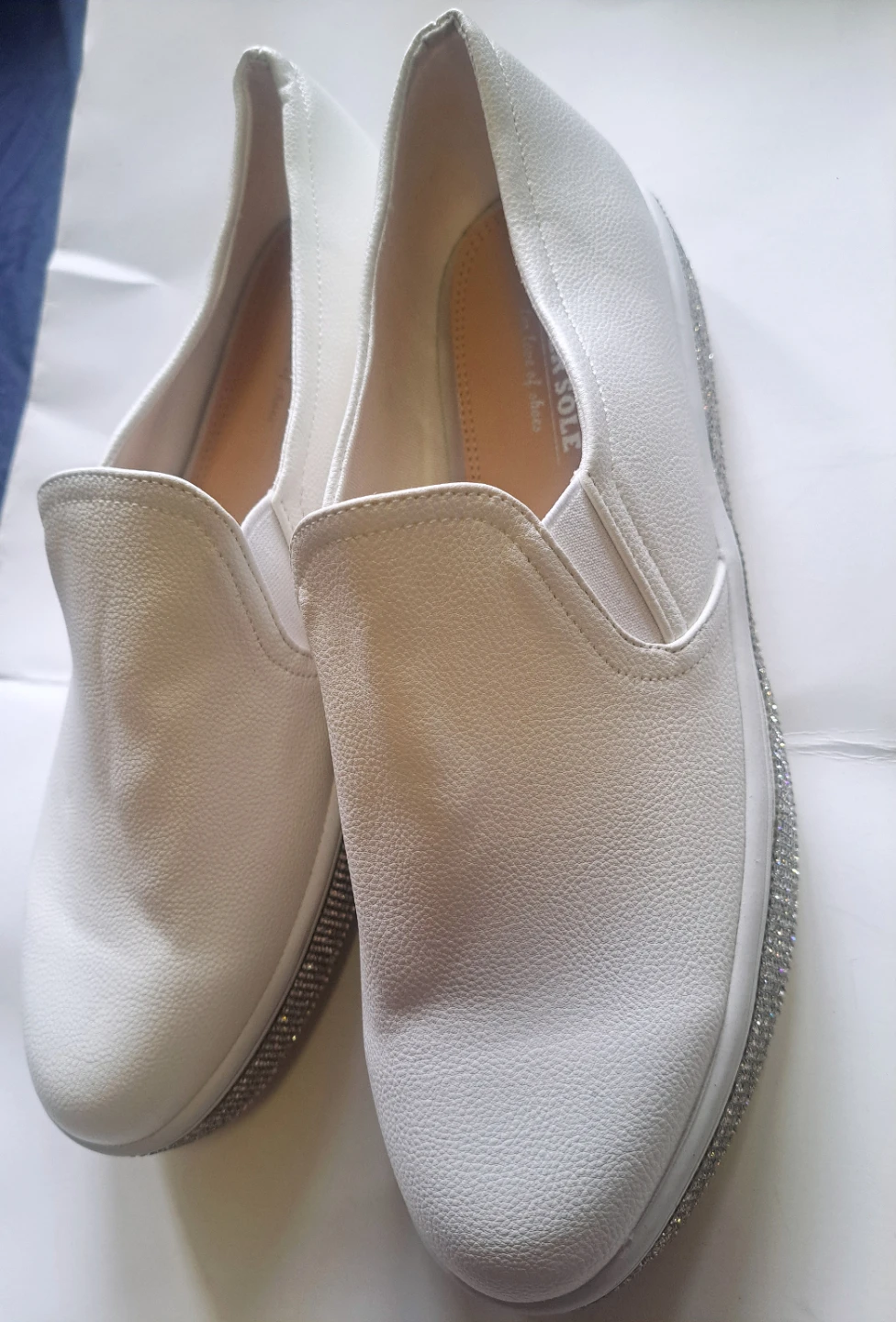 Feversole Faux Leather embellished slip on white sneakers - photo 3