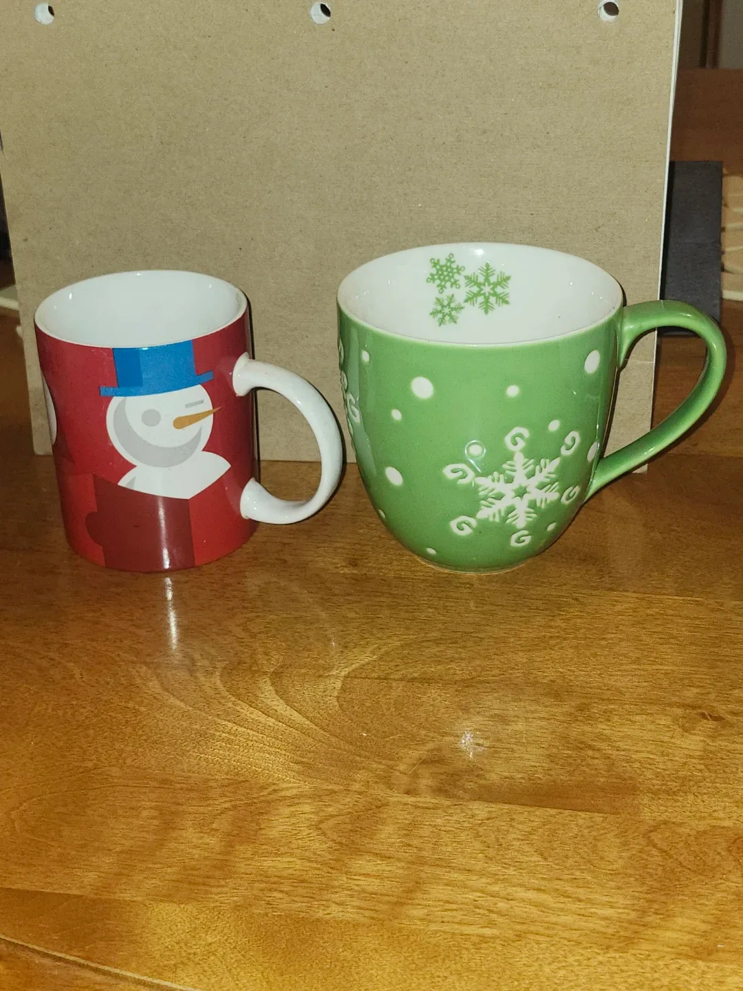 Two Holiday Mugs - Snowman & Snowflake