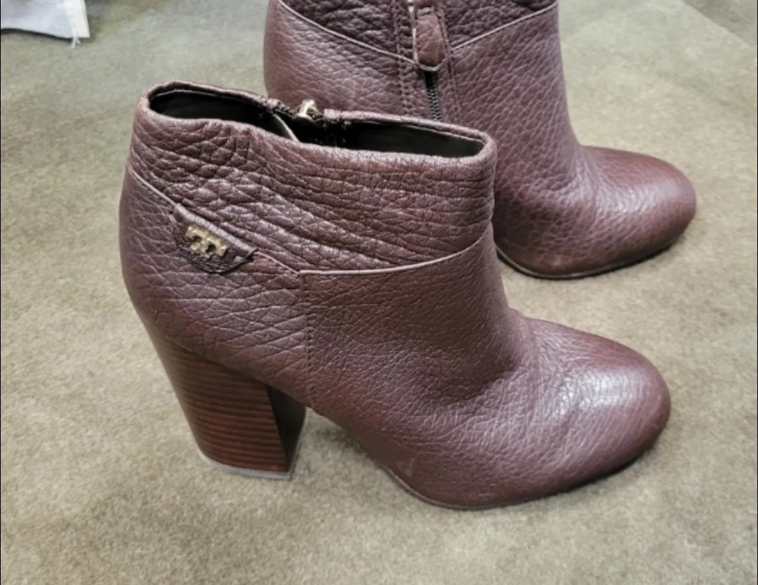 Tory Burch Brown Leather Heeled Booties, Size 7
