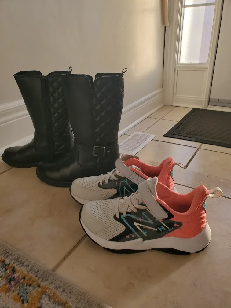 Girls' Black Boots, Size 1US and R.S New Balance, Size 1 US