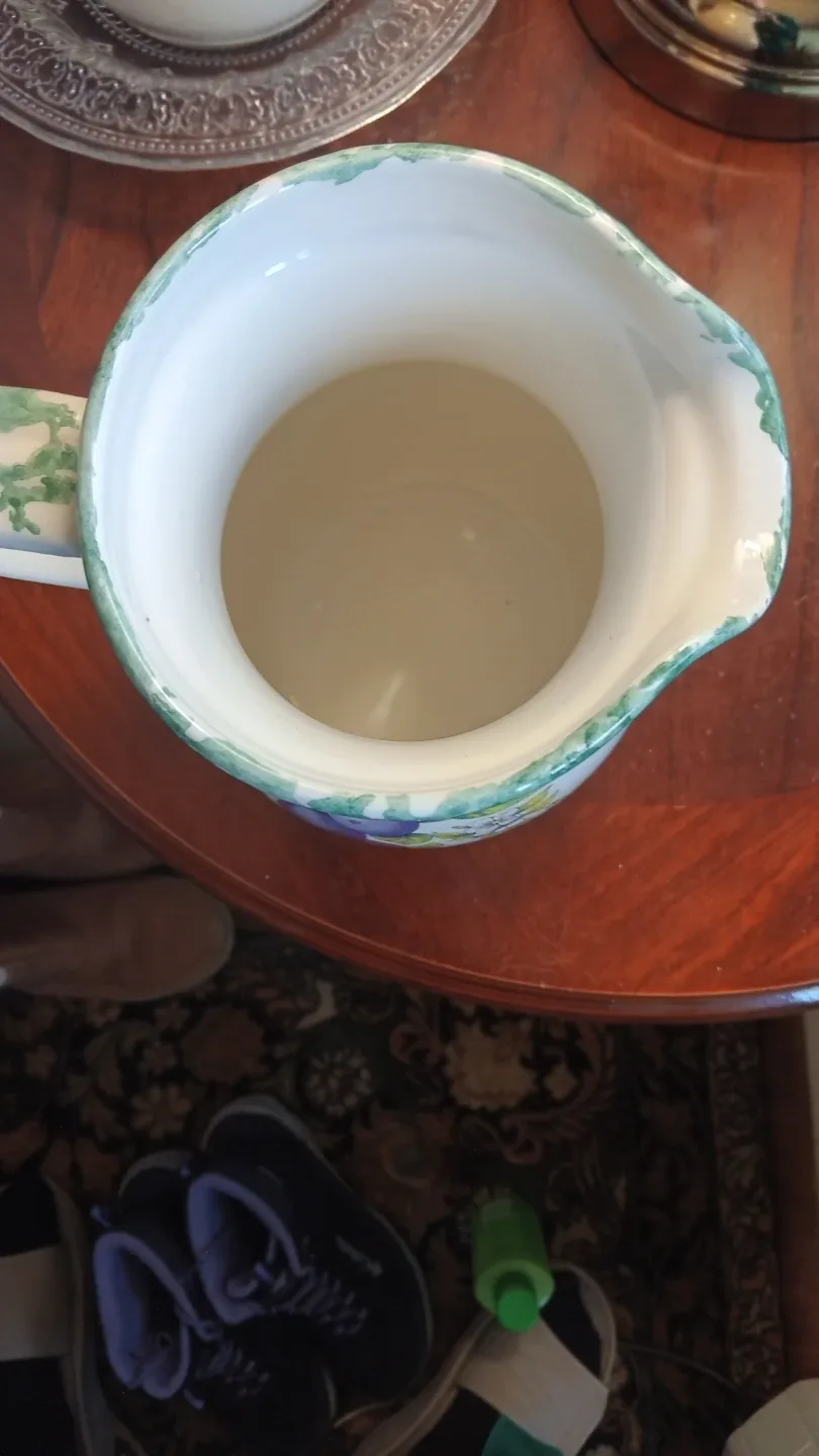 White Ceramic Pitcher with Plum Design image indicator(3)