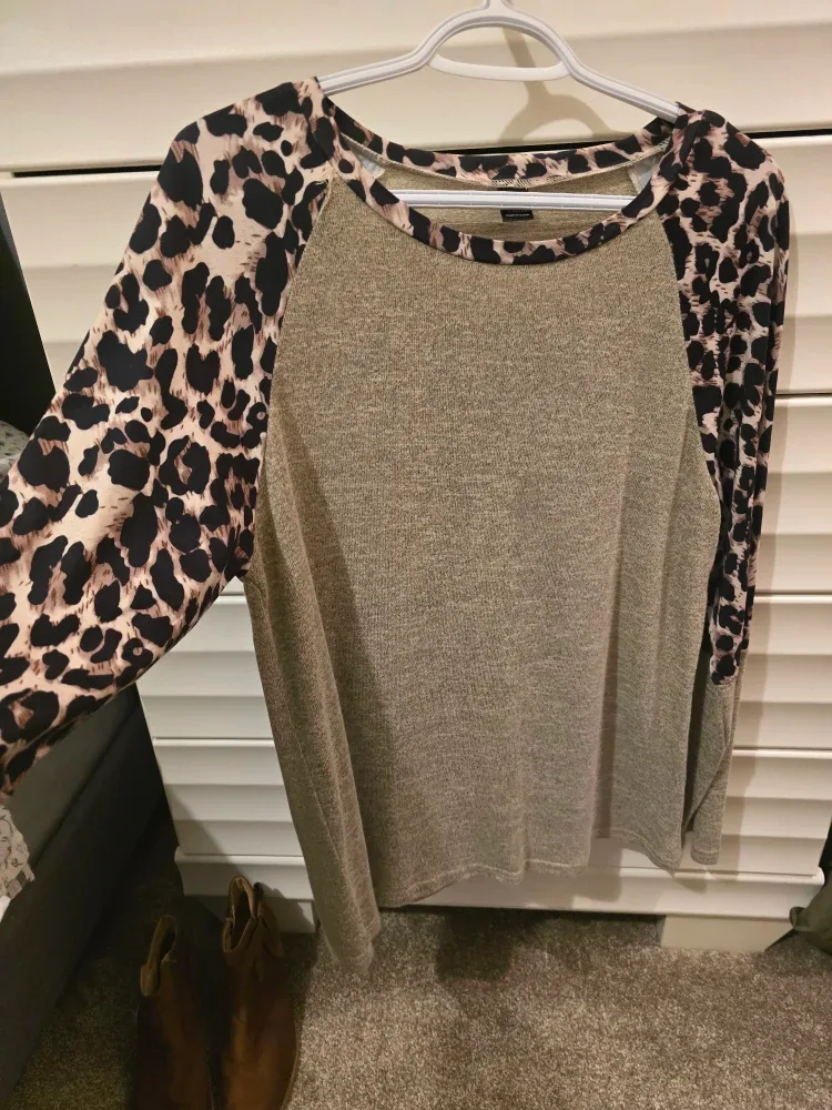 SHEIN Leopard Sleeve Top - Size L