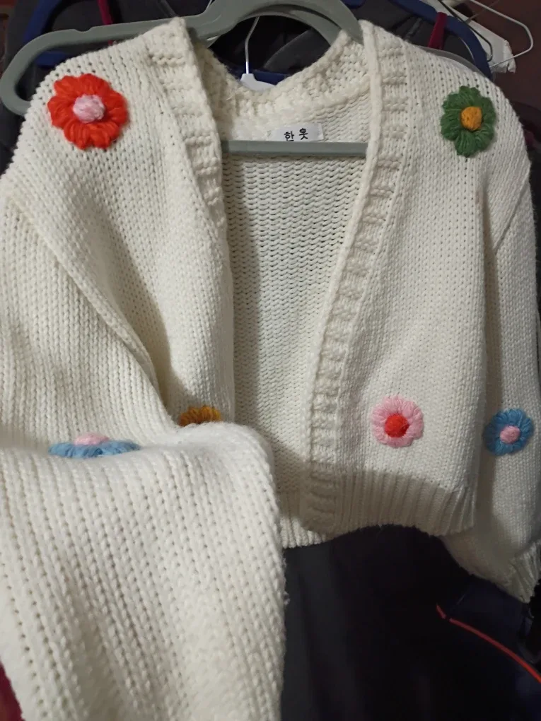 🥦 Korean Crocheted Flower Cropped Sweater image indicator(2)