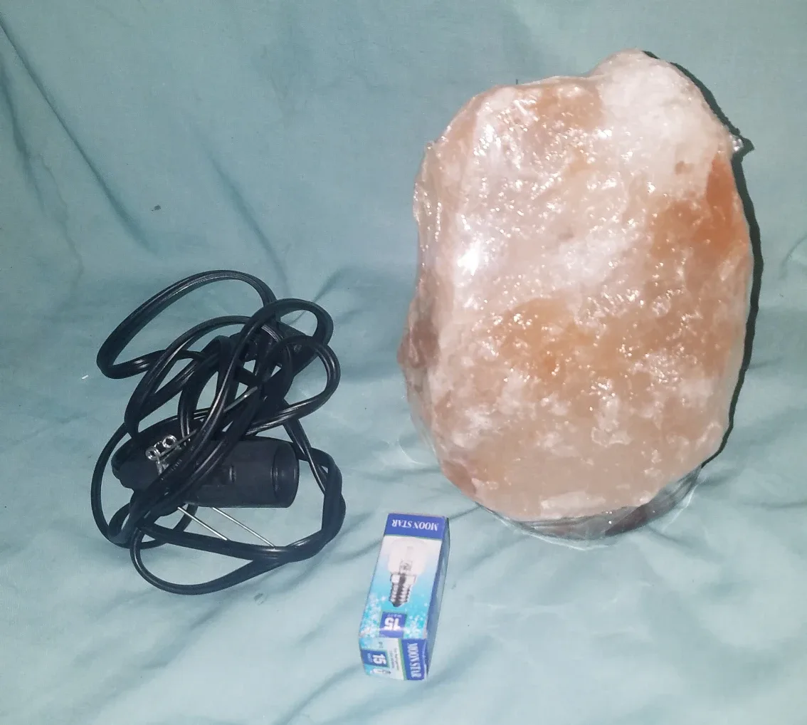 Himalayan Pink Salt Lamp Plain Wood Base w Cord and Bulb image indicator(3)