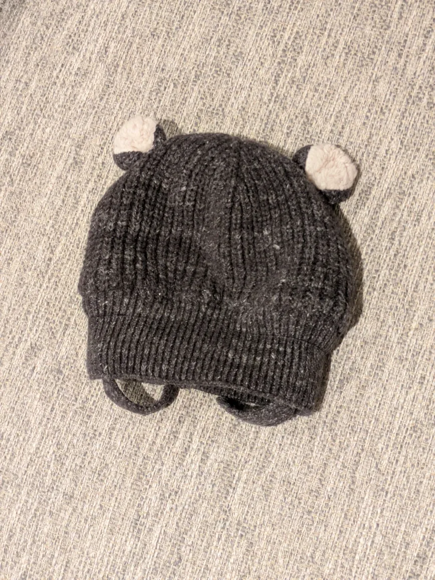 Adorable Grey Bear Knit Hat for Baby