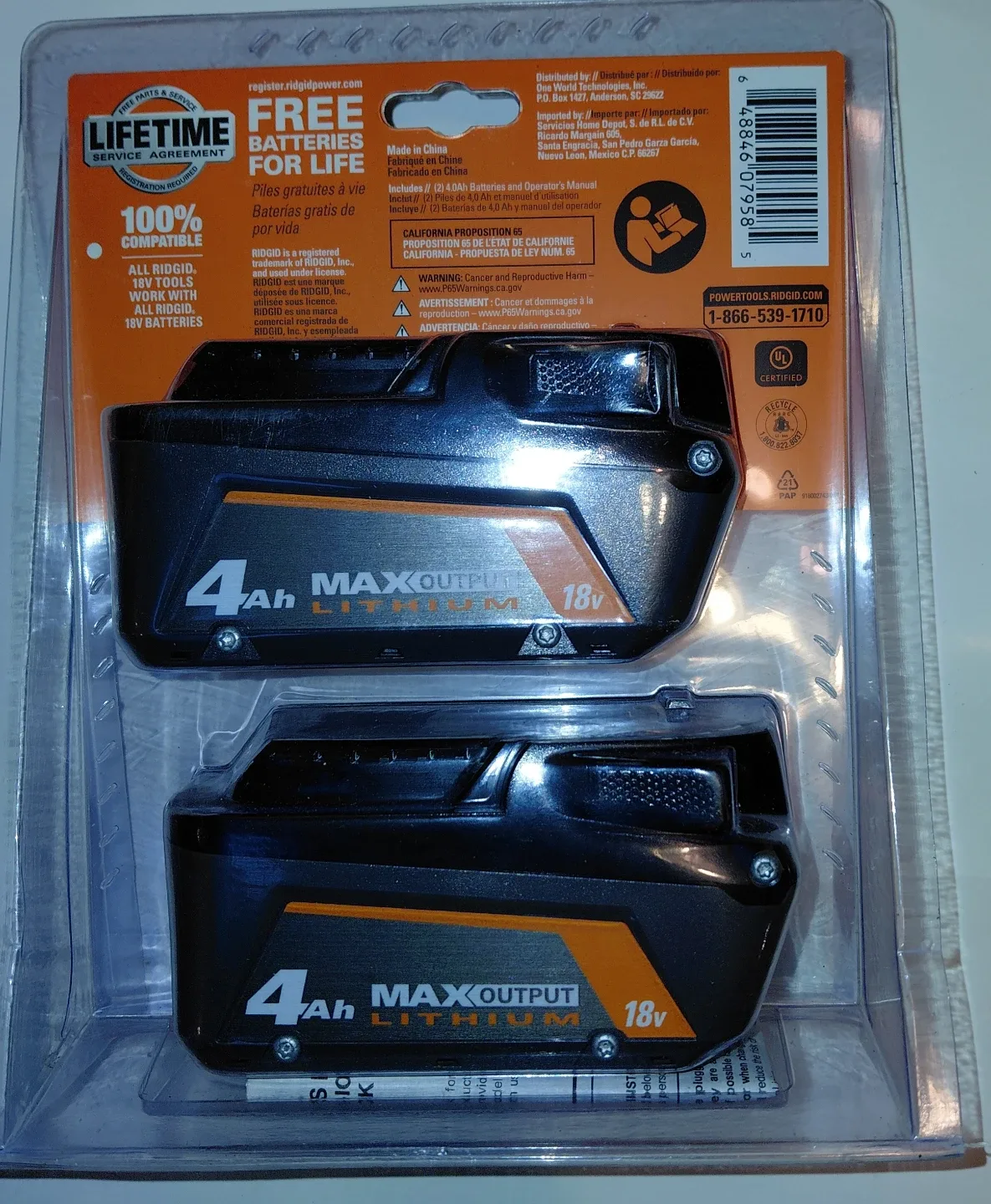 New Ridgid 18V 4.0Ah Lithium-Ion Battery 2-Pack