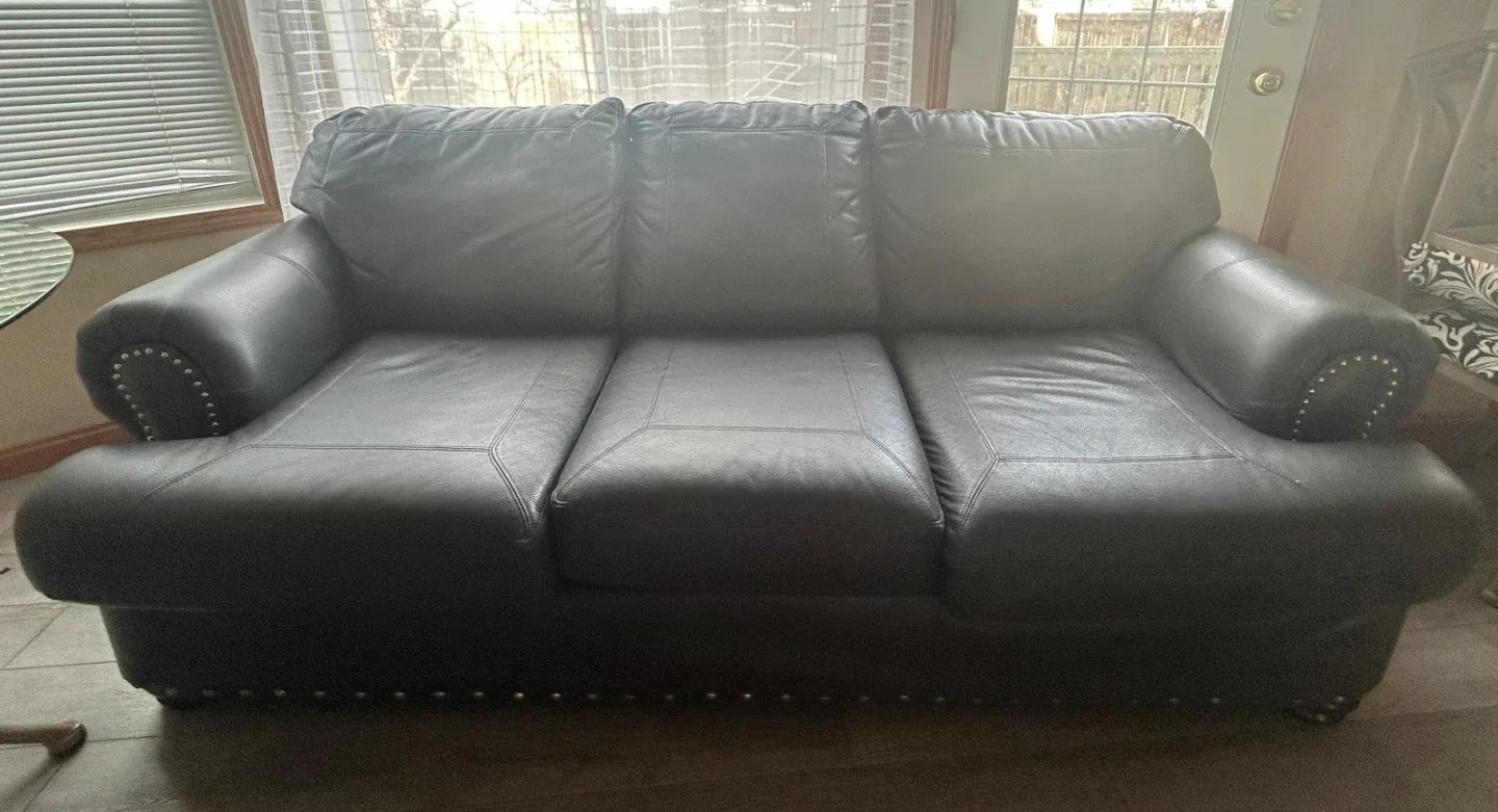 Leather Loveseat & Sofa Set - Black