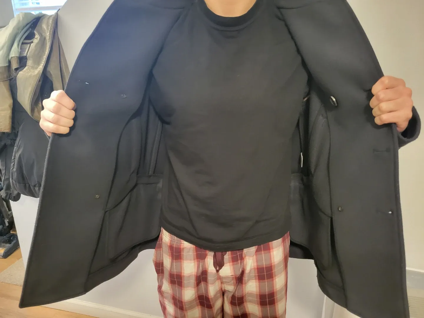 Billy Reid Black Wool Blend Peacoat - Size L image indicator(3)