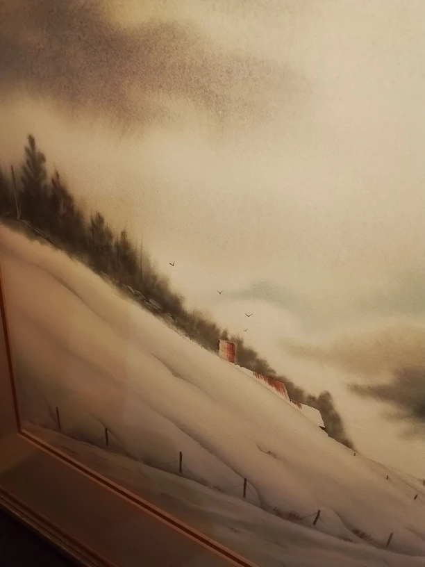 Framed  Original Watercolor Painting Winter Mood Signed - photo 4