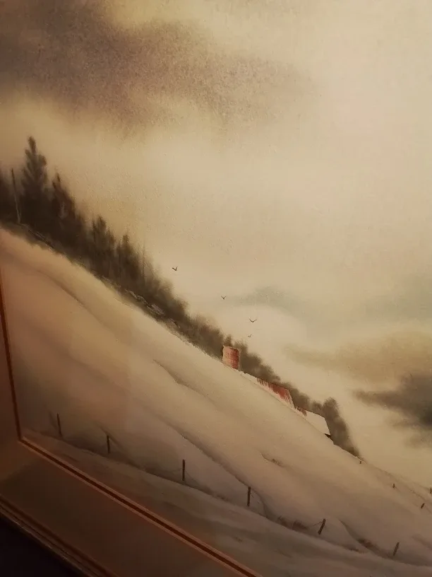 Framed  Original Watercolor Painting Winter Mood Signed image indicator(4)