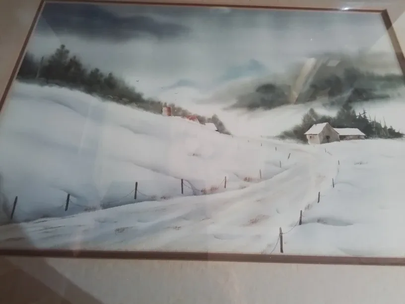 Framed  Original Watercolor Painting Winter Mood Signed image indicator(6)