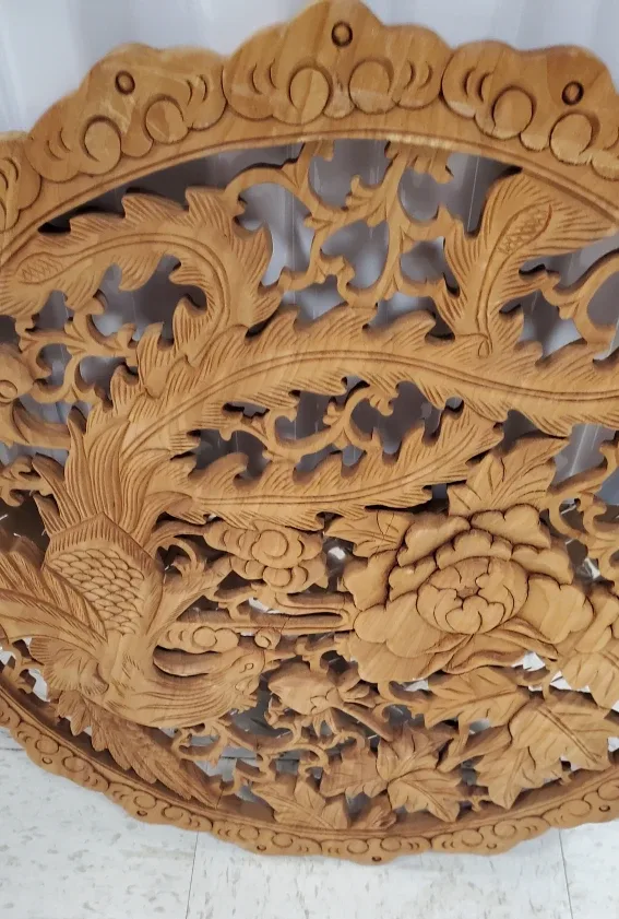 Carved Wood Wall Art - Phoenix & Peony image indicator(5)