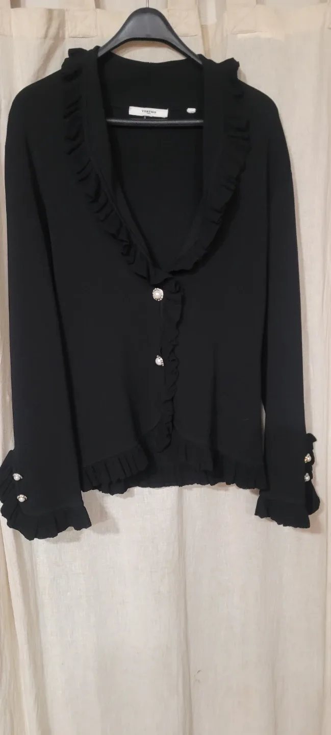 Vertigo Paris Black Ruffle Trim Cardigan