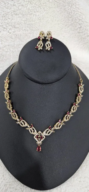 💎 Royal Ruby AD Necklace Set – Premium Shine, Affordable Price