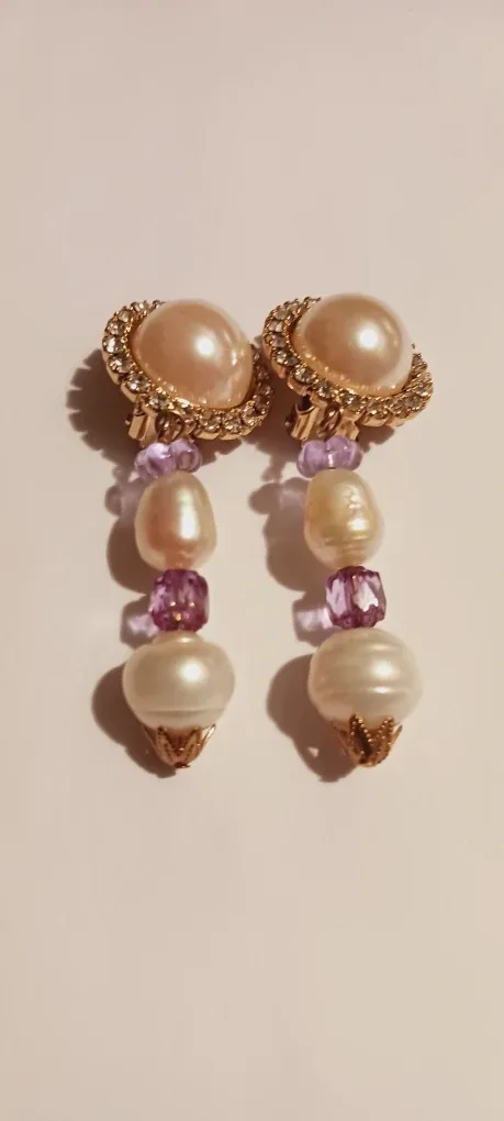 Freshwater Pearl & Purple Beads Dangle Earrings image indicator(3)