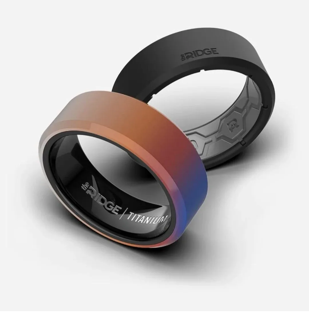 The Ridge Burnt Titanium Beveled Ring - Size 8