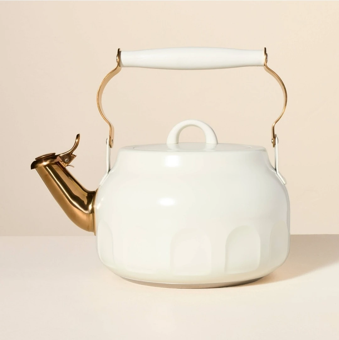 White & Copper Stainless Steel Teapot