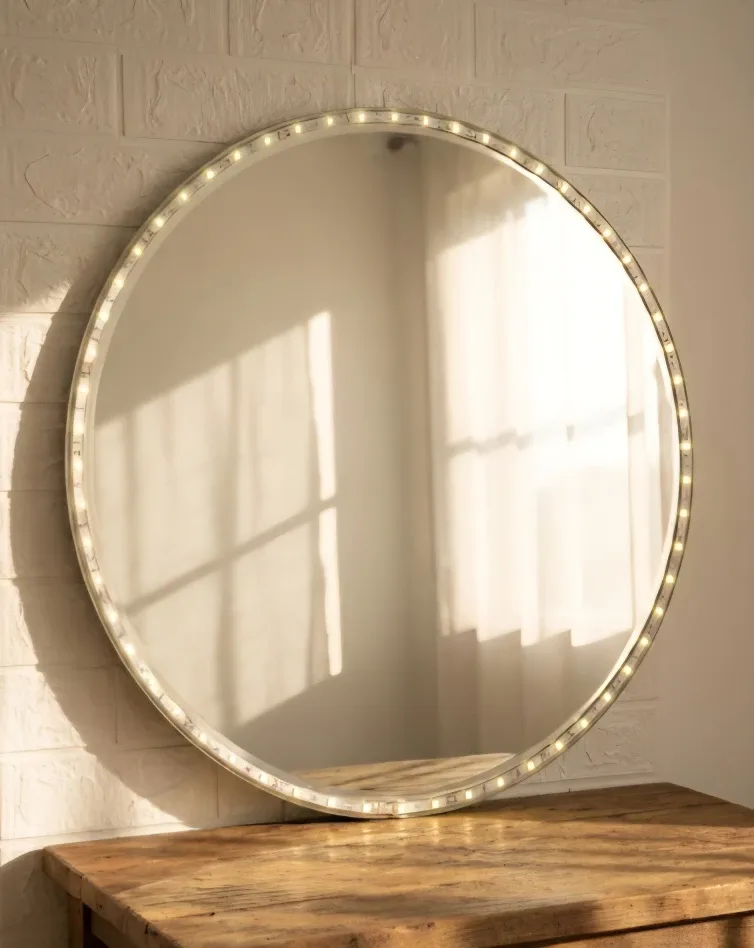 Round Mirror with LED Lighting image indicator(5)