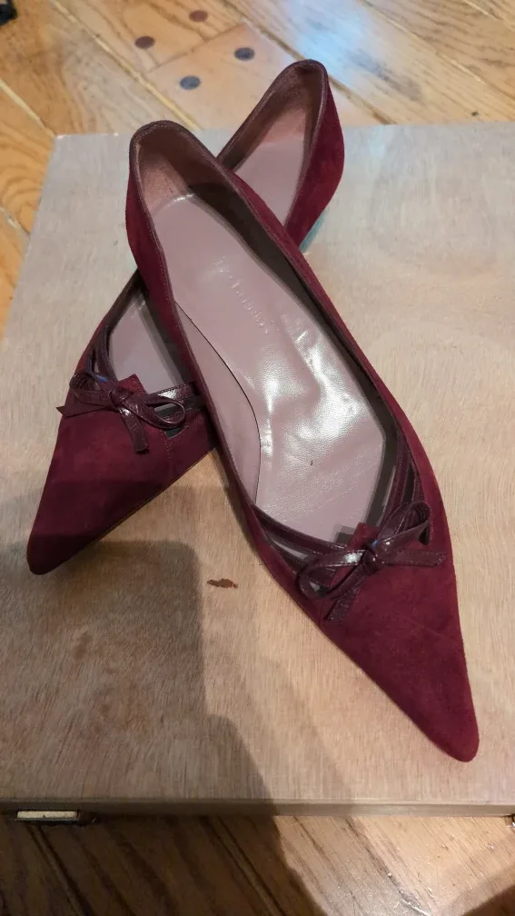 L.K. Bennett Burgundy Suede Low Heels - Size 8.5