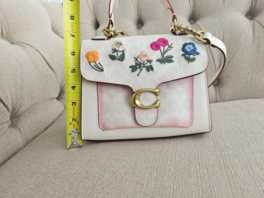 Coach Tabby Top Handle Floral Embroidery White image indicator(9)