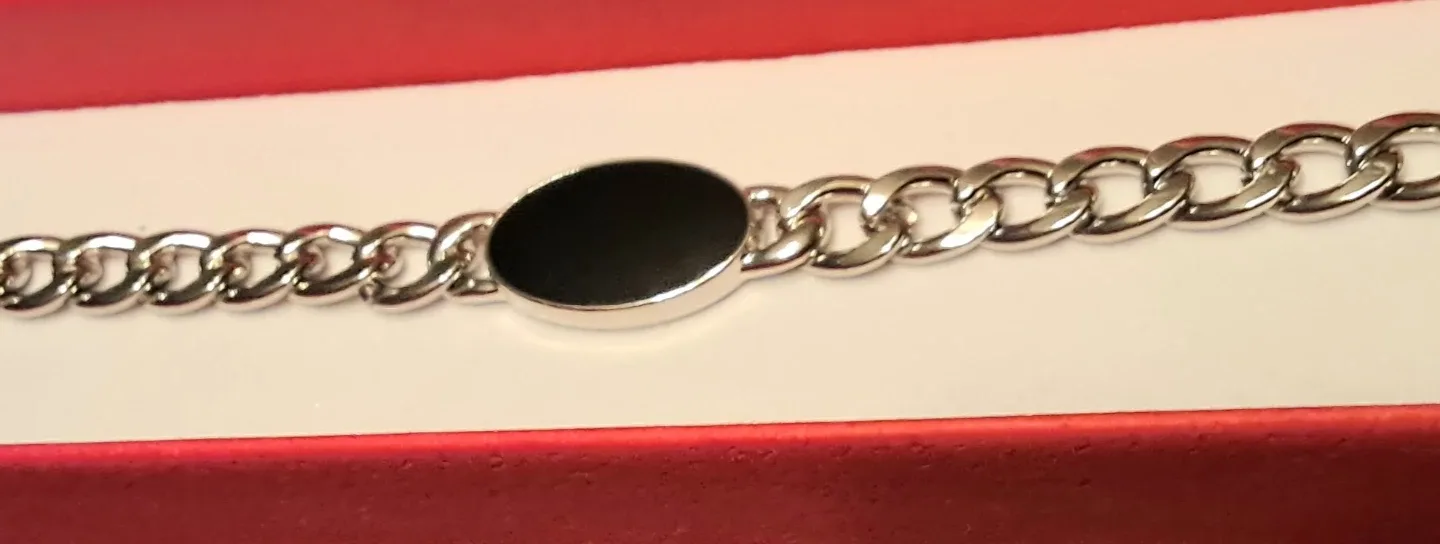 Silver Chain Bracelet with Black Stone