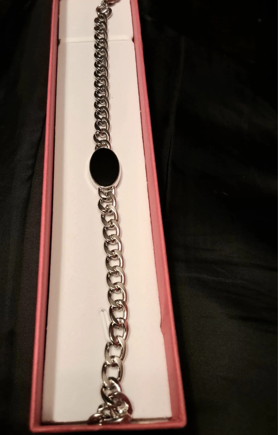 Silver Chain Bracelet with Black Stone - photo 3