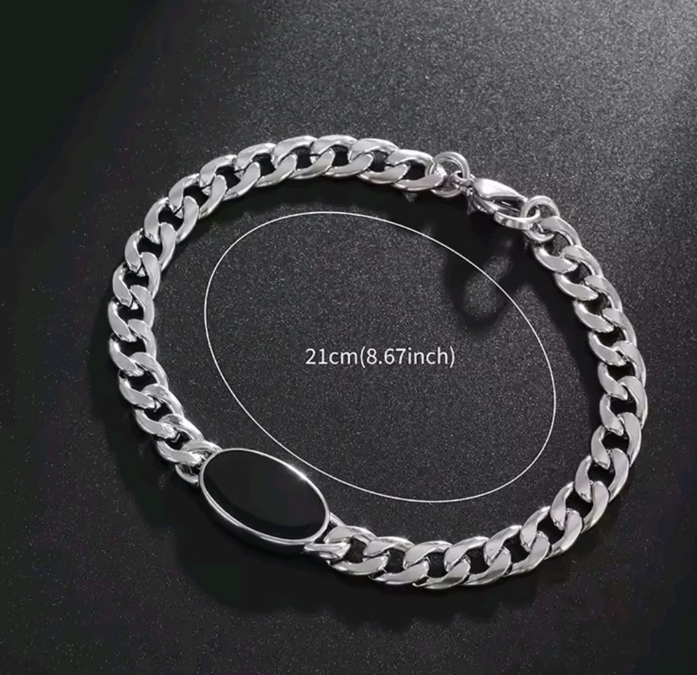 Silver Chain Bracelet with Black Stone - photo 5